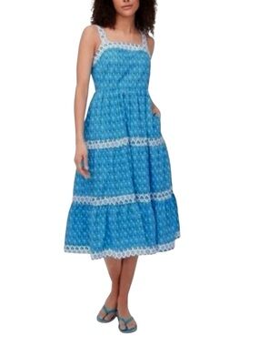 J. Crew Block Print Square Neck Smocked Floral Tiered Sundress 14